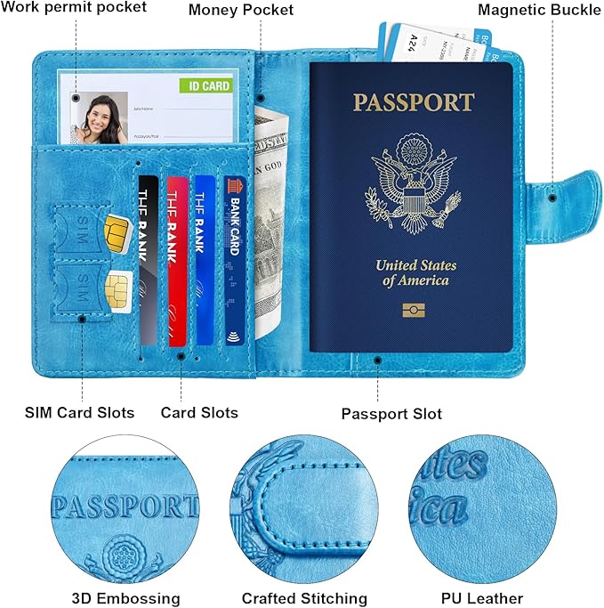 Herain Passport Holder for Travel Cruise Essentials, 2 Pcs Passport Cover Wallet Case Travel Gifts Women Men Family, RFID Passports Book Card Holders Travels Accessories Must Haves