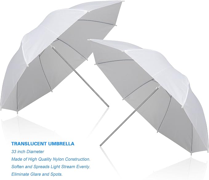 EMART Photography Umbrella, 400W 5500K Lighting kit for Vedio, Studio-2Pack | 33" Reflective Umbrella Lights with Stand & 2x45W E26 / E27 Spiral Light Bulbs, Continuous Photo Light for Camera Shooting