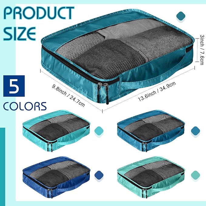5 Pcs Packing Cubes for Suitcase Large Travel Cubes Carry on Luggage Organizer Bags for Clothes Accessories(S,Blue)