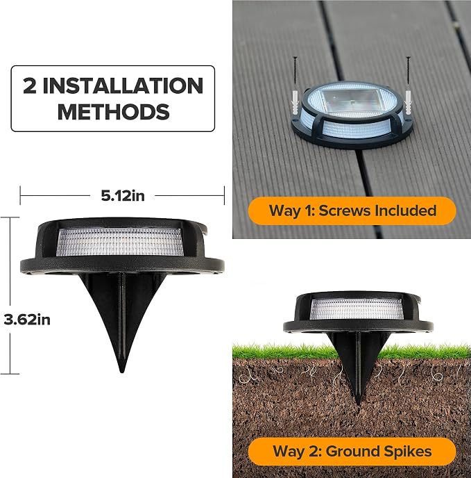 LUTEC 12 Pack Solar Driveway Lights, 12 LEDs IP67 Waterproof Outdoor Solar Dock Driveway Marker Lights for Step, Sidewalk, Pathway, Patio, Garden(Warm White)