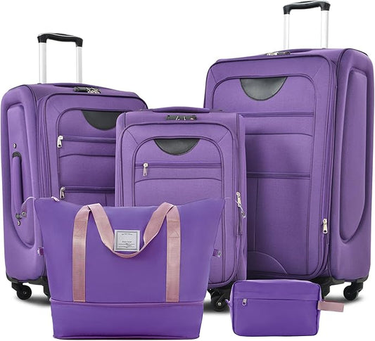 Softside Luggage 3-Piece Set with Duffel Bag, Lightweight Suitcases with Spinner Wheels, TSA Lock & Expandable for Travel, Business Trips, Durable Softshell Travel Luggage Set (Purple)