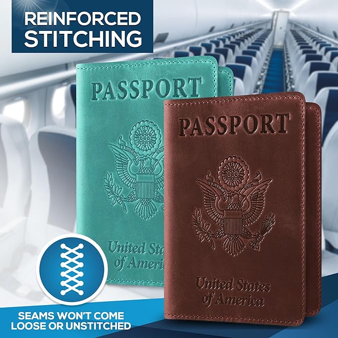 Ciana Passport Holder for Travel – PU Leather Passport Cover and Card Holder for Men & Women – Slim Passport Holder with Card Protector Slot, Travel Must Haves (Brown and Turquoise)