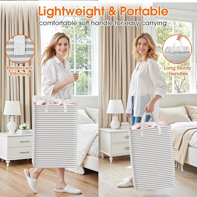 3 Pack Large Laundry Basket,Waterproof & Freestanding Laundry Hamper,Collapsible Clothes Hampers with Easy Carry Long & Reinforced Handles in Bathroom,College Dorm(125Lx3,Gray)