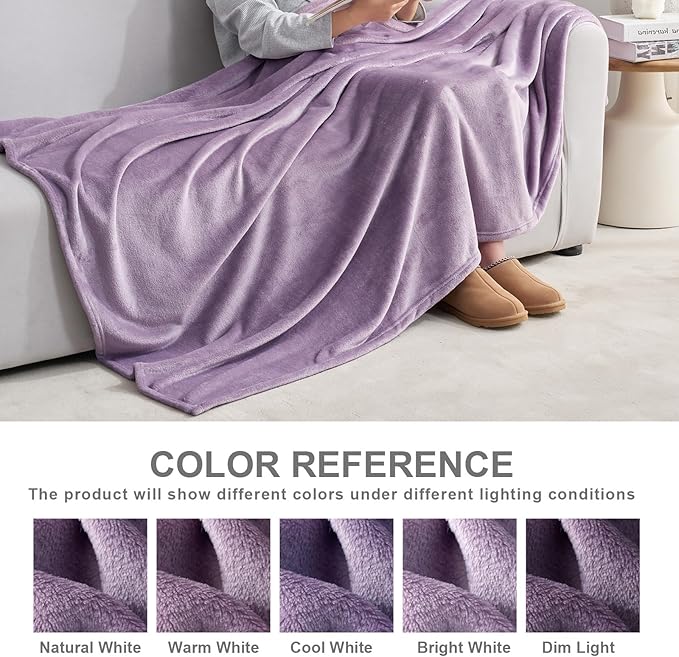Hansleep Fleece Fog Purple Throw XL Blanket, Super Soft Flannel Fuzzy Plush Cozy Blanket for All Seasons, Fog Purple, Throw XL 50x70 Inches
