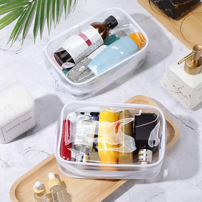 Weewooday 12 Pieces Clear Makeup Bags Cosmetic Storage Bags PVC Zipper Pouches Travel Waterproof Makeup Plastic Case for Women Organizing Toiletries Traveling Bathroom(Large,White)