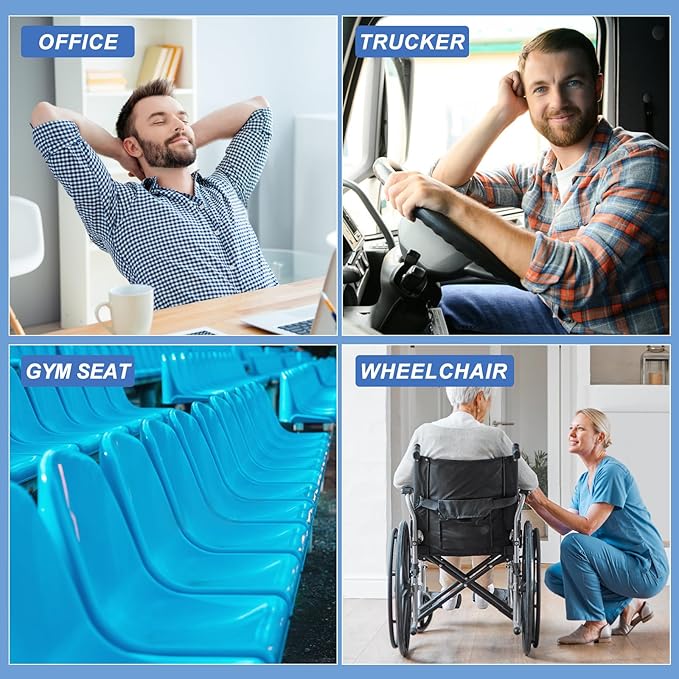 Gel Seat Cushion for Long Sitting - 20" x 20" x 1.8" (Extra Thick＆Soft) Gel Cushion for People Over 140 lbs, Pressure Relief Cushion for Office Chair, Egg Cushions for Wheelchair, Gel Pad for Car