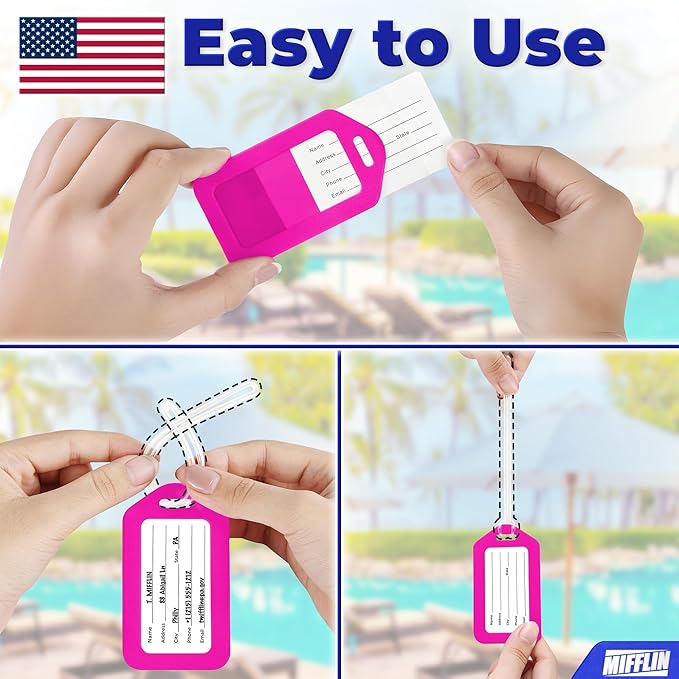 Mifflin-USA Luggage Tags (Assorted, 12 PK), Bag Tag for Baggage, Suitcase Tags Bulk