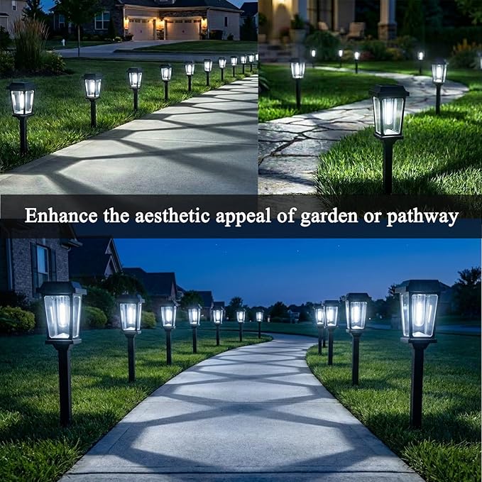 Solar Pathway Lights Outdoor Waterproof 10 Pack LED Garden Lights | Solar Powered Pathway Lights Waterproof Auto On/Off Bright Cool White Outdoor Solar Lights for Yard Path Walkway Driveway