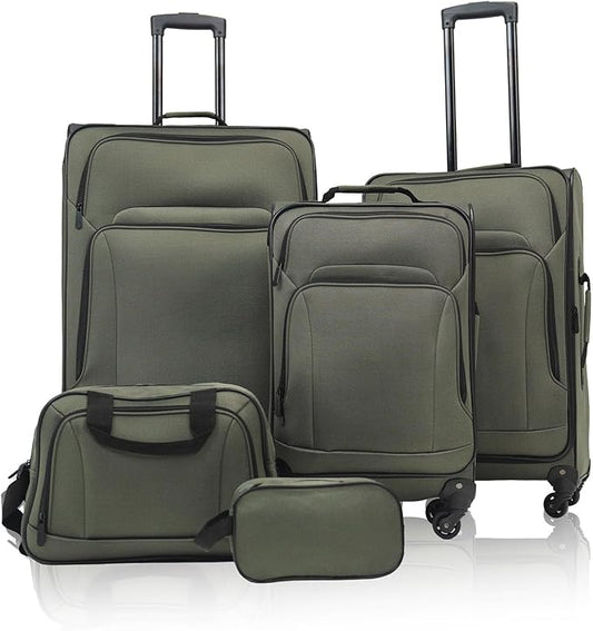 SoftshellLuggage Expandable 3 Piece Set Suitcase with Duffel Bag Softside Lightweight Luggage Travel Set
