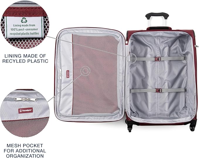Travelpro Maxlite 5 Softside Expandable Luggage with 4 Spinner Wheels, Lightweight Suitcase, Men and Women, Burgundy, Checked-Medium 25-Inch