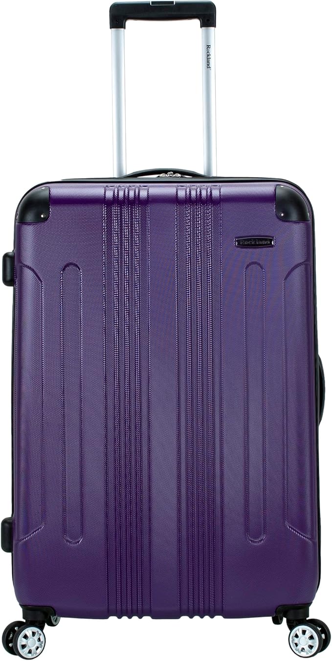 Rockland London Hardside Expandable Spinner Wheel Luggage, Purple, Checked-Large 28-Inch
