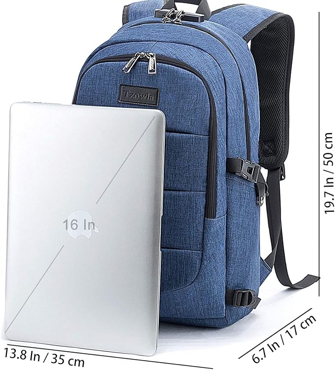 Tzowla Travel Laptop Backpack Water Resistant Anti-Theft Bag with Giant Tumbler Holder Pocket and Lock 17.3 Inch Computer Business Backpacks for Women Men Work College Gift,Casual Daypack(Blue)