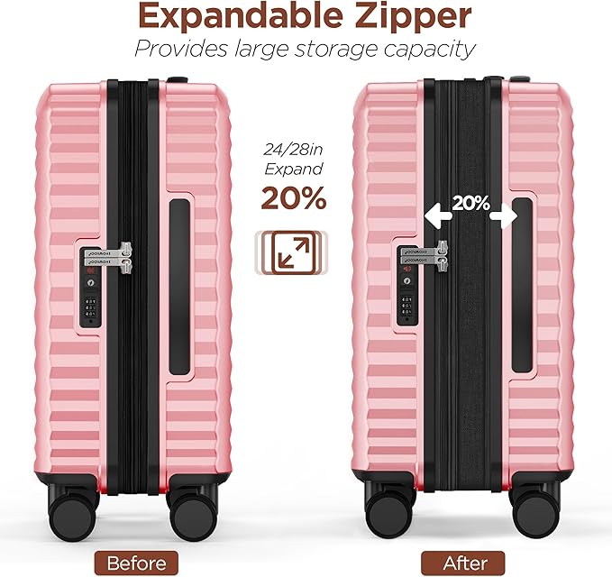 SHOWKOO Suitcase Hardside Expandable Luggage Set, Suitcase with Double Spinner Wheels TSA Lock 3 Piece Set Pink (DB/TB/28in)