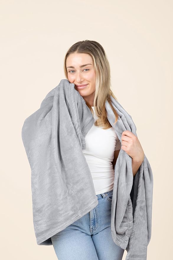 EverSnug Travel Blanket and Pillow - Ultra-Soft, Compact & Lightweight, 65x40 Inches, with Carry Case, Luggage Sleeve & Backpack Clip for Airplane Comfort (Light Grey)