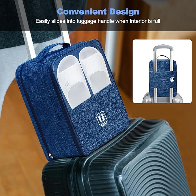 Large Shoe Bags for Travel, Holds 3 Pairs of Shoes, Portable Dance Shoe Storage Pouch, Sneaker Storage Bag (Navy Blue)