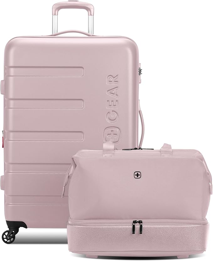 SwissGear 7366 Signature Hardside Expandable Luggage with Spinner Wheels and TSA Lock, Weekender Tote, Pink, 2-Piece Set (Weekender/27)