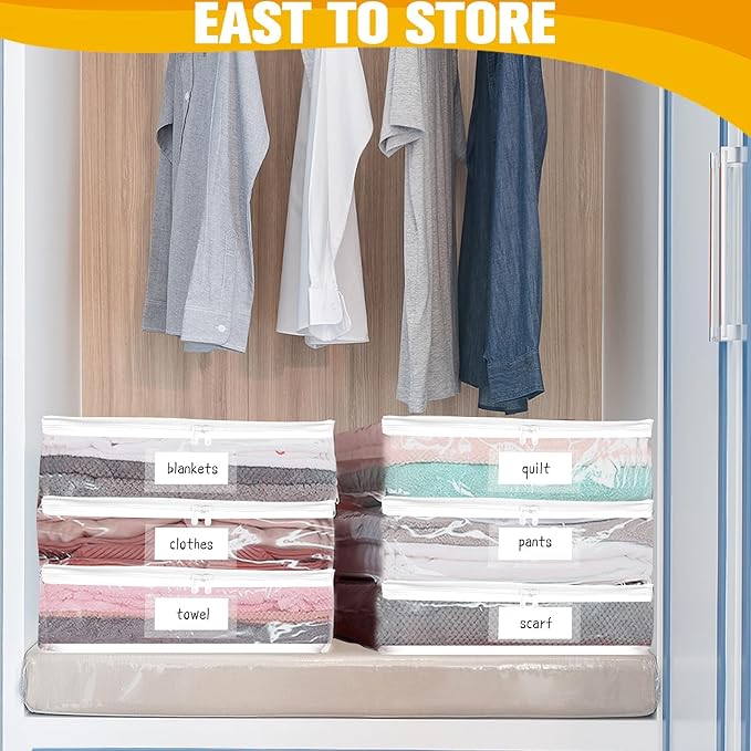 Kikerike Plastic Storage Bags with Easy-Glide Zipper, Pack of 8, Durable Clear Vinyl Zippered Storage Bags for Clothes Sweaters Comforters Blankets Sheets Bedding (23.6 x 16.9 x 13.8 Inch)
