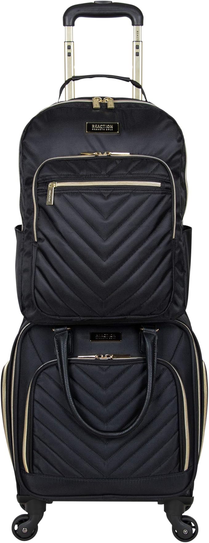 Kenneth Cole REACTION Chelsea 2-Piece Bundle - 17" 4-Wheel Spinner Underseat Carry-On Luggage & Matching 15" Laptop Backpack, Black