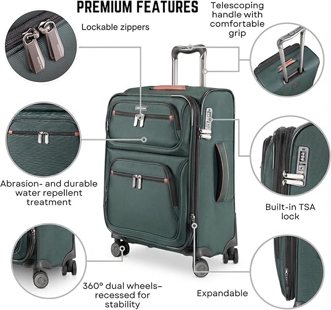 Ricardo Beverly Hills Montecito 3.0 Softside Luggage Collection – Expandable Suitcases with Wheels and TSA Lock. 21” Carry-on, Hunter Green