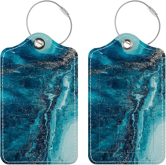 Luggage Tags for Suitcases, 2 Pack Cute PU Leather Suitcase Tag Identifiers TSA Approved with Stainless Steel Loop and Address Card for Baggage Tag for Cruise Airport Travel Essentials by Chelmon