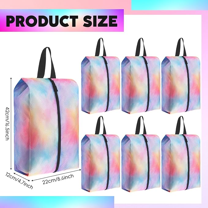 6 Pcs Travel Shoe Bags with Zipper Portable Suitcase Shoe Organizer Packing for Men Women Nylon Multicolor(L,Watercolor)