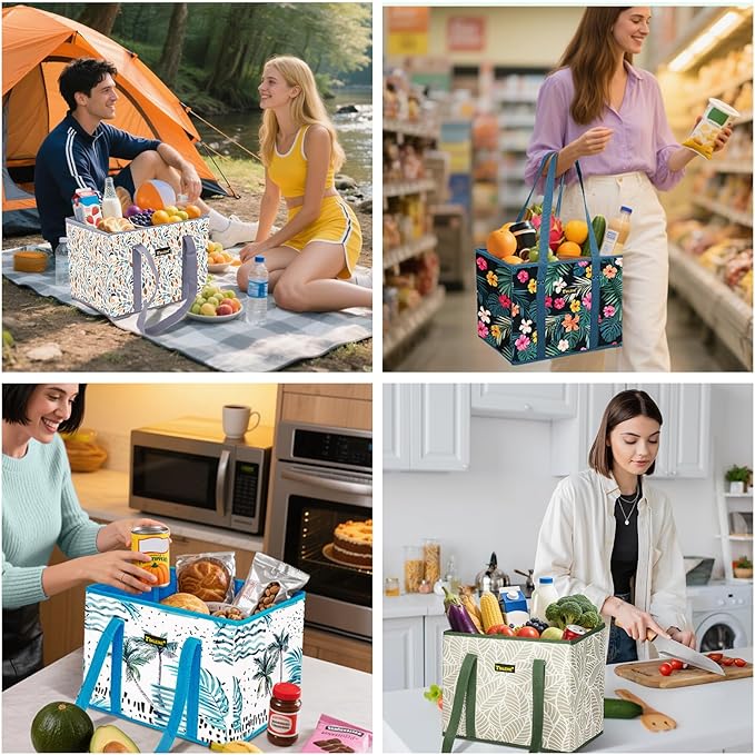 BALEINE 1Pk Reusable Grocery Bags, Foldable Shopping Bags for Groceries with Reinforced Bottom & Handles (Blossom Season)