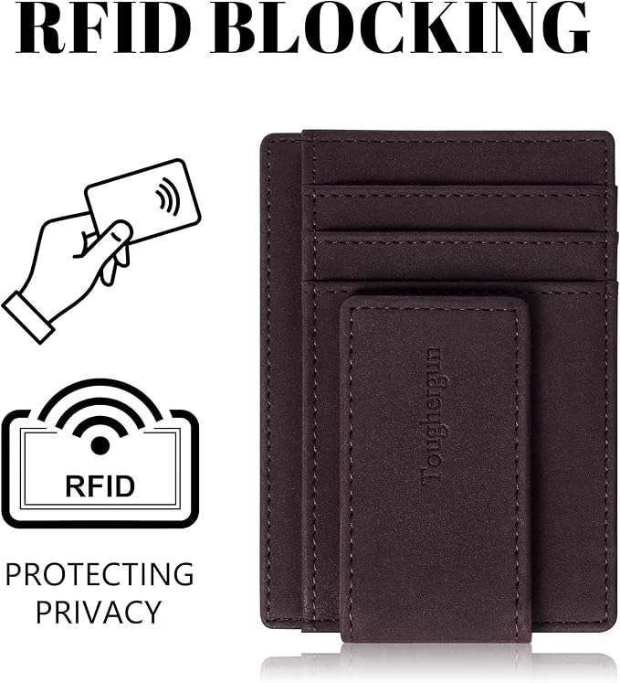Toughergun Slim Wallet for Men RFID Blocking Money Clip, Minimalist Front Pocket Credit Card Holder, Magnetic Thin Mens Wallets with ID Window