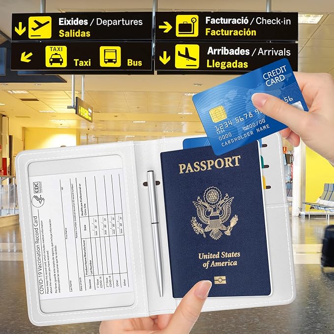 Passport Holder for Travel Essentials, Passport Wallet Cover Case for Travel Must Haves Accessories, Passport Book Holders for Women and Men, Blue Marble