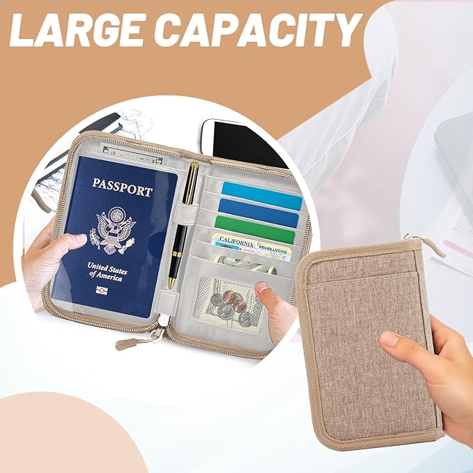 Passport Holder for Travel Essentials, RFID Blocking Protector Passport Wallets, Passport Document Organizer Case for Travel Must Have, Passport Book for Women, Couple, Family Cards, Tickets, ID, Cash