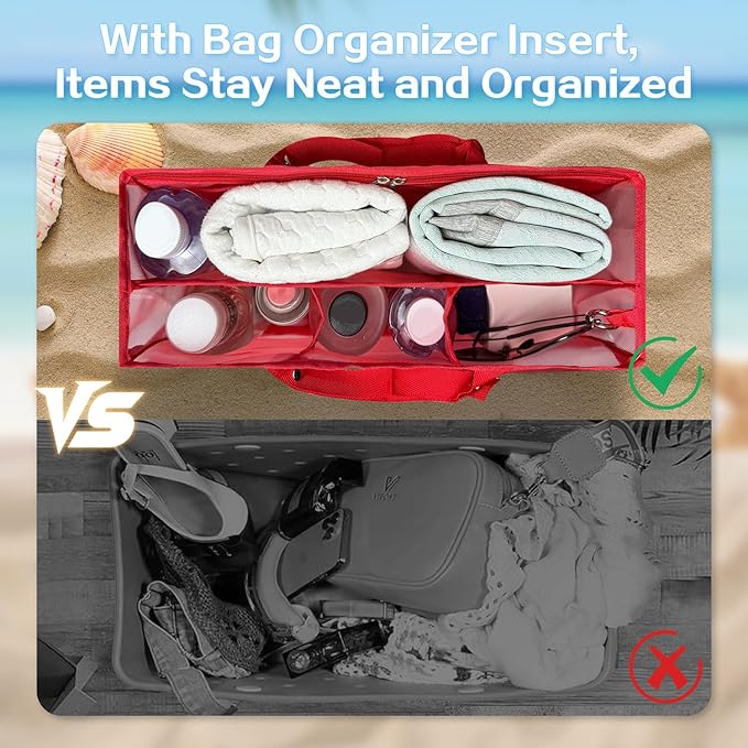 XYFuuee Beach Bag Organizer Inserts for Medium Bogg Bag Accessories, Original Small Lightweight Mesh Insert Divider Pouch, Organizing Rubber Tote Bags, Save Storage Space (Red-M)
