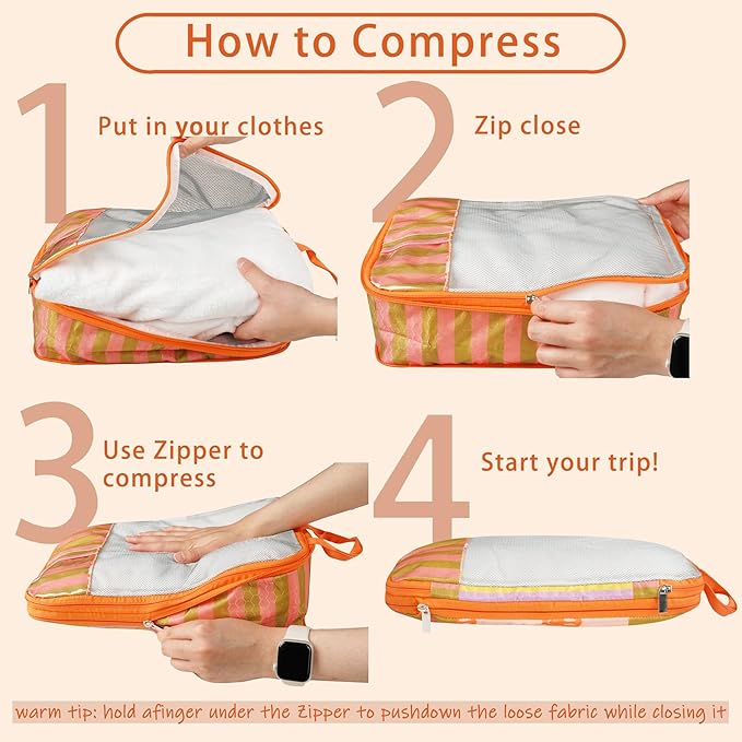7 Pcs Compression Packing Cubes for Travel Luggage, Lightweight Suitcase Organizer Bags Set, Compression Packaging Cube for Travel Essentials, Packing Cubes for Carry on Suitcase