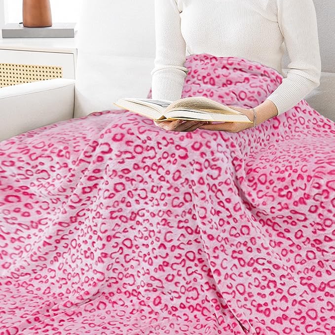 Bnuitland Pink Leopard Print Flannel Throw Blanket, 300 GSM Double Sided Fuzzy Fluffy for Bed Sofa Couch Travel, Super Soft Lightweight Cheetah Print Blanket for Adults and Kids, 50×60 inch