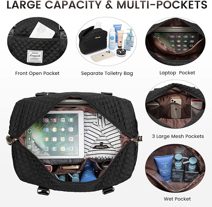 LOVEVOOK Travel Duffle Bag,Weekender Bags for Women with Shoe Compartment，Carry on Overnight Bag with Toiletry Bag,Gym Duffel Bag with Wet Pocket, Hospital Bags for Labor and Delivery