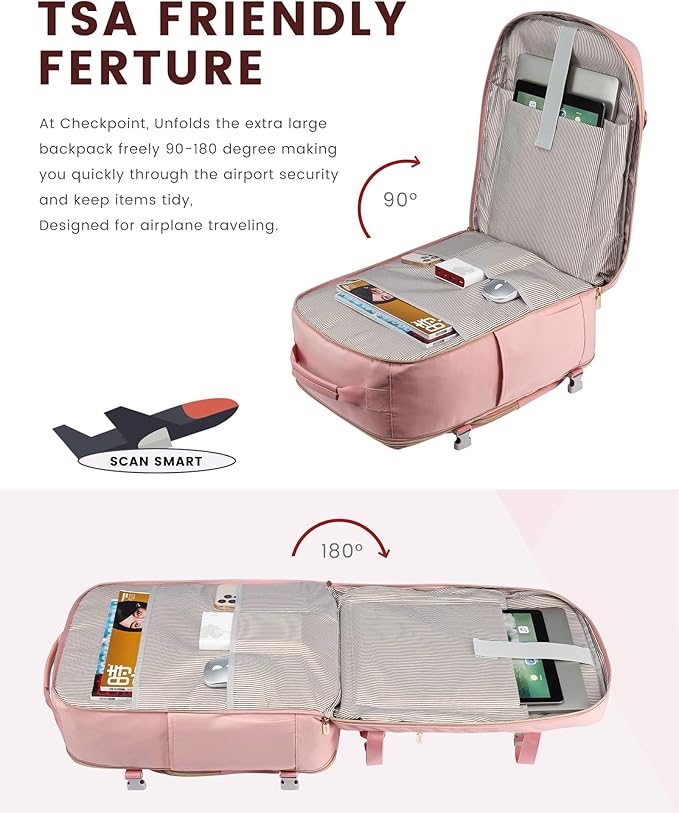 LOVEVOOK Travel Backpack for Women & Men 50L,Airline Approved Carry On Backpack Travel Essentials,TSA Carry on Luggage,Waterproof Personal Item Travel Bag,Suitcase with 3 Packing Cubes,Pink-Pink