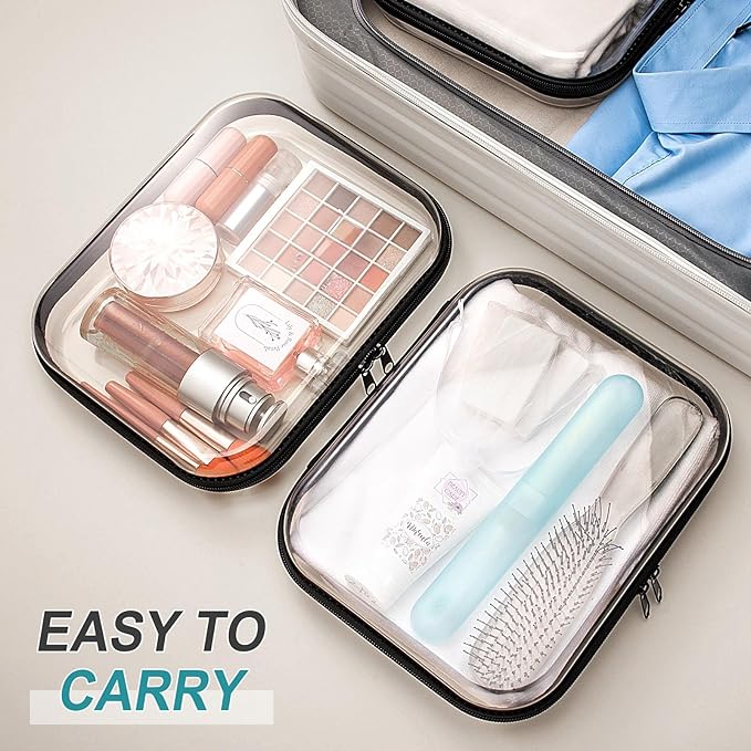 Sanwuta 6 Pcs Clear Hard Zipper Case Plastic Zipper Pouches Transparent Makeup Bag Pencil Case Pouches Toiletry Diaper Bag for Travel Toy Storage Organizer Bins(Black,9.84 x 7.87 x 2 Inch)