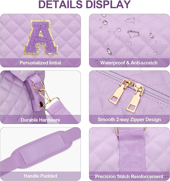 Gifts for Teen Girl, Initial Travel Duffle Bag, Personalized Women Weekender Overnight Bags, Gift for Daughter Kid Mom Friend College Girl Graduation Teacher（Purple,A)