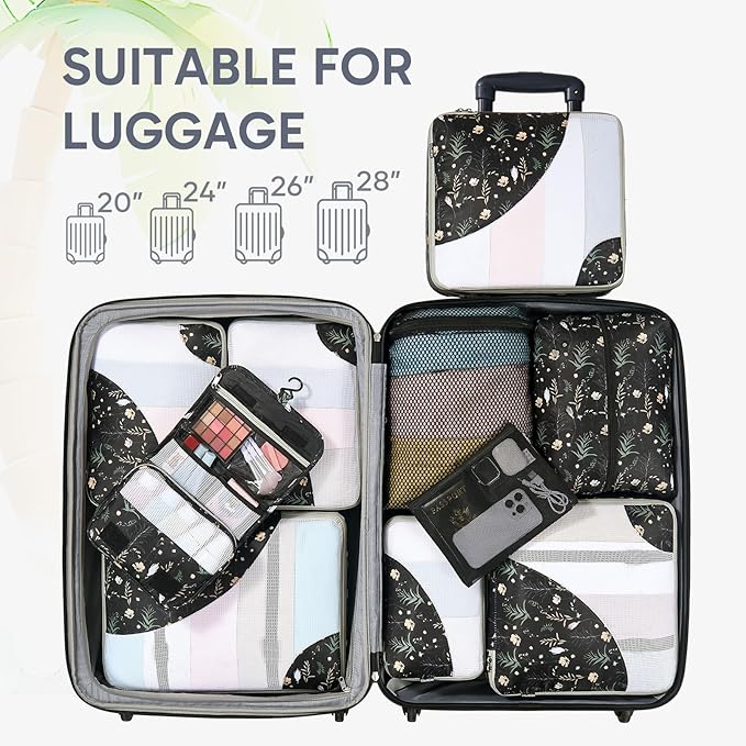 10 Set Packing Cubes for Travel, Gifts for Women Mom,Anti-Tearing Suitcase Organizer for Luggage with Shoe & Hanging Toiletry Bag,OlarHike Vacation Essentials & Accessories for Cruise Ship