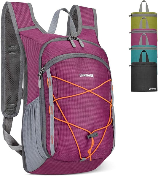 13L Small Hiking Backpack for Women Men, Lightweight Foldable Day pack, Packable Daypack for Travel, Camping (Burgundy)