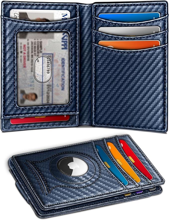 BULLIANT Men Airtag Wallet,Slim Wallet Money Clip Card Holder Magnetic Closure 12 Cards in Front Pocket RFID Blocking