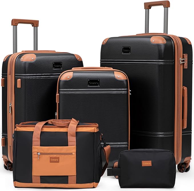 Expandable Luggage Sets 5 Piece with Detachable Spinner Wheels and TSA Lock,ABS Hard Case Suitcases with Wheels,Carry On Luggage Set