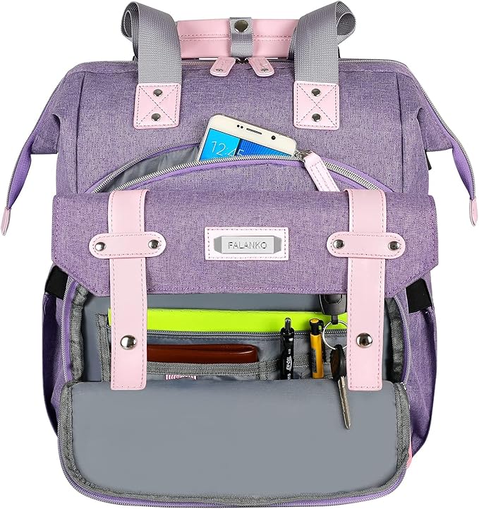 FALANKO Laptop Backpack for Women,Large Computer Backpack Fits 17 Inch Laptop with RFID Water Resistant purse Casual Purple Bookbag for Teacher/work/College/nurse/Doctor/Woman