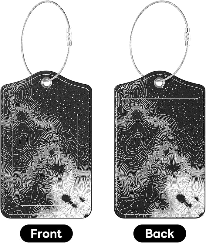 2 Pack PU Leather Luggage Tags for Suitcases, Privacy Protection Cover with Stainless Steel Loop and Address Card, Travel Cruise Essentials (Black Ripples)