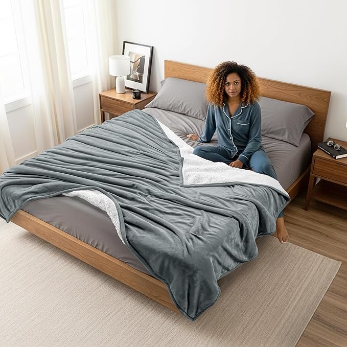 Utopia Bedding Sherpa Blanket California King Size (Cool Grey, 102x96 Inches) - Soft Lightweight Plush Fleece Reversible Blanket for Bed, Sofa, Couch, Camping and Travel