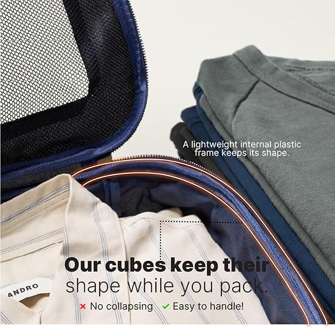 LeanTravel Premium Compression Packing Cubes for Travel - Suitcase Organizer Bags with Double Zipper & Breathable Mesh Panel - Space Saving Carry On Luggage Essentials (4-Pack, Navy Blue)