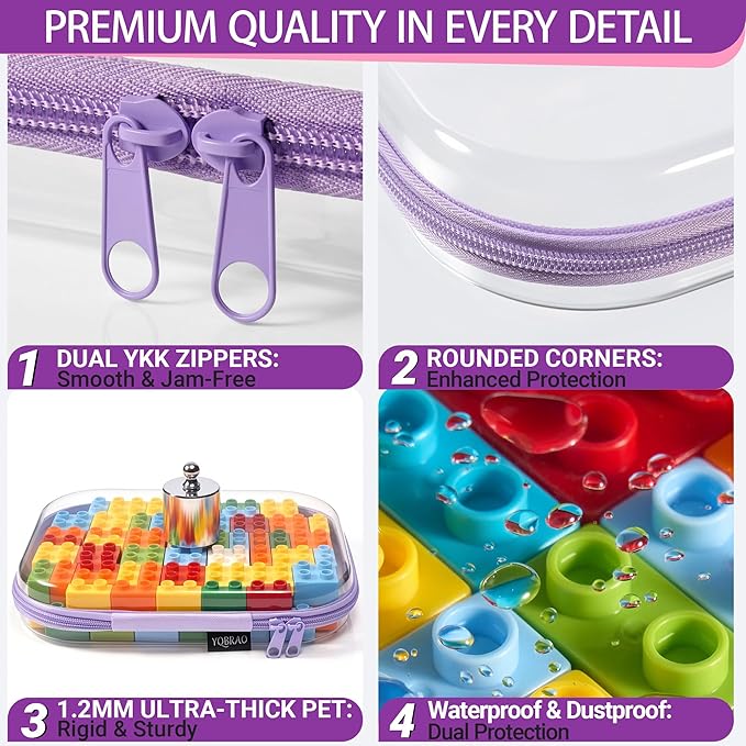 YQBRAO 3 Pack Hard Sided Clear Zipper Case for Storage- Thickened-Grade Clear Hard Shell Zipper Case for Organizing Bead, Handicrafts, Sewing, Toiletries, Makeup (Purple)