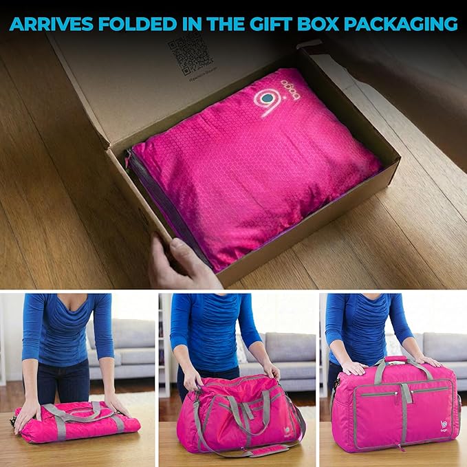 Bago Medium Duffle Bag for Travel Women & Men. Durable Lightweight Foldable Travel Duffel Bags For Traveling Women. 60L Duffle Bags For Overnight Bag With Shoe Compartment Collapsible Weekender duffel