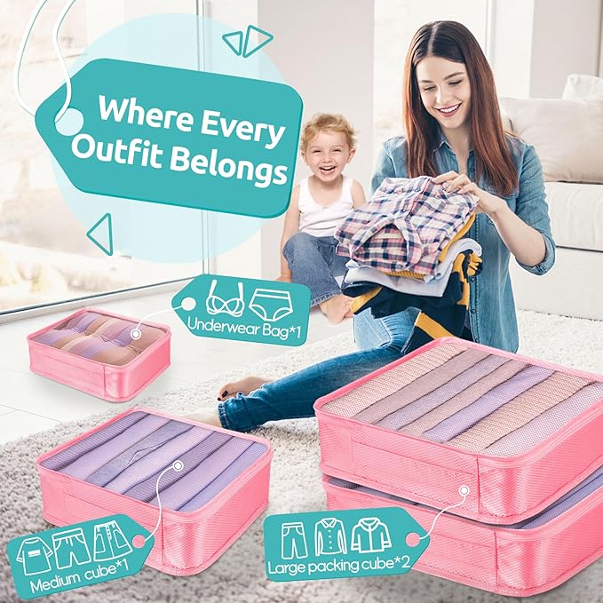 ALL INCLUDED - 12 Set Packing Cubes for Suitcases Carry On, Travel Essentials/Accessories Luggage Organizer Bags Set, Includes Cubes, Shoes Bag, Matte Cosmetic Bag, Zipper Bags