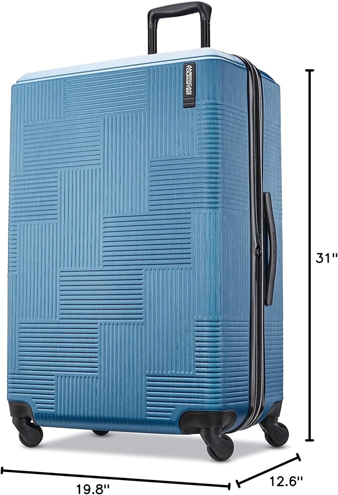 American Tourister Stratum XLT Expandable Hardside Luggage with Spinner Wheels, Blue Spruce, Checked-Large 28-Inch