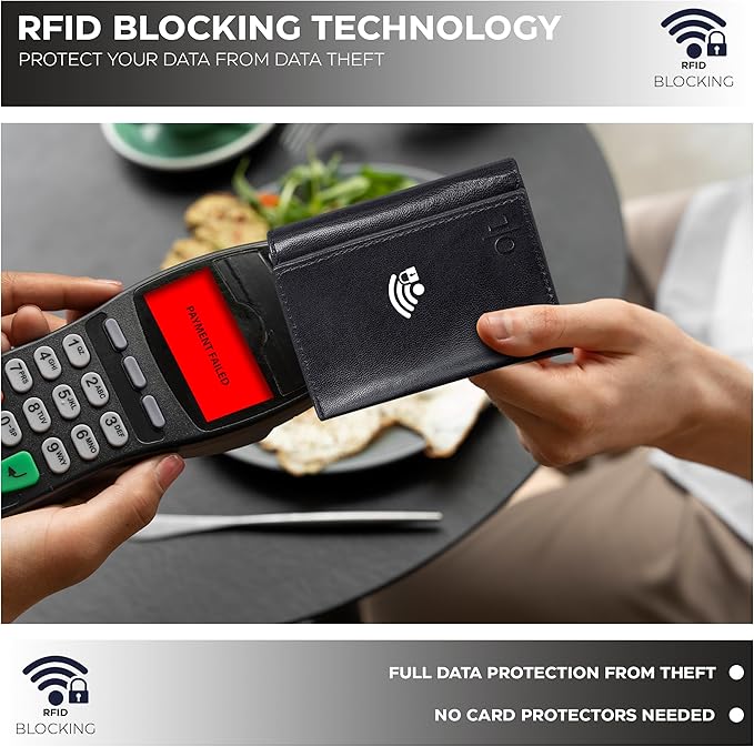 Real Leather Mens Trifold Wallet RFID Blocking Slim Minimalist Front Pocket - Thin & Stylish with ID Window in Gift Box