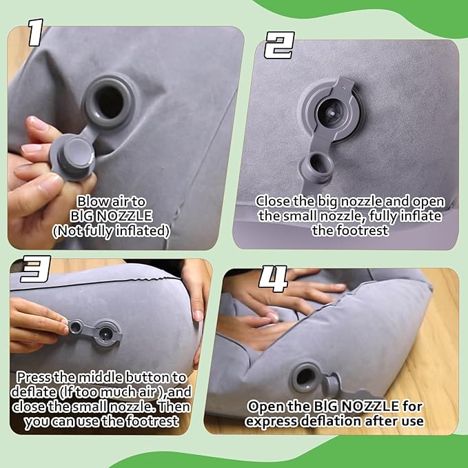 Inflatable Foot Rest for Airplane Travel & Office, Portable Leg Rest Pillow, Elevating Feet for Economy Flight, Home Desk, Car Use - Grey